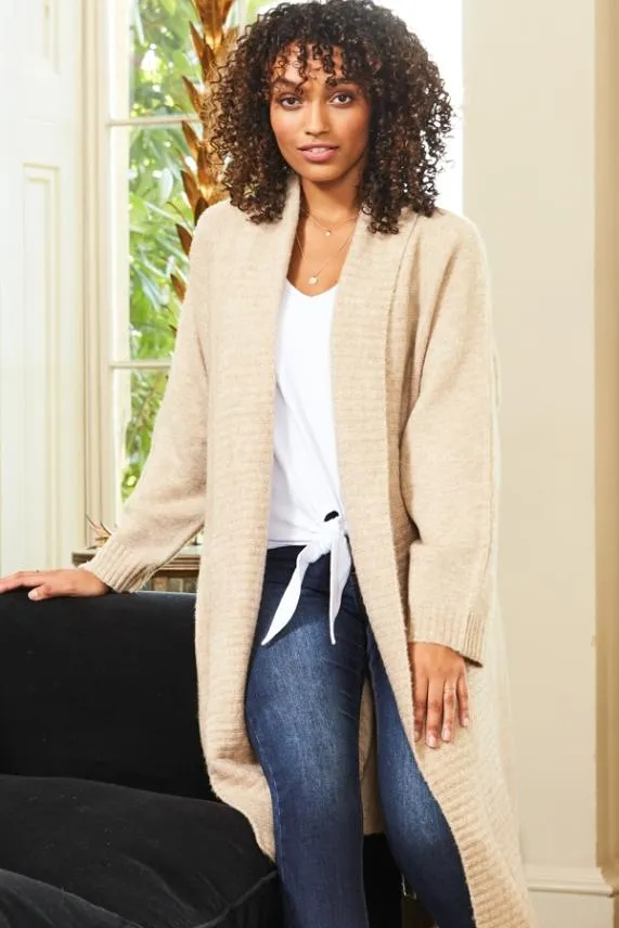 Sosandar Oatmeal Longline Relaxed Fit Belted Cardigan Women Knitwear