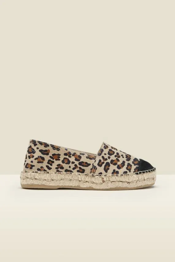 Sosandar Paloma Leopard Print Leather Flat Espadrille Women Sandals and Flip Flops