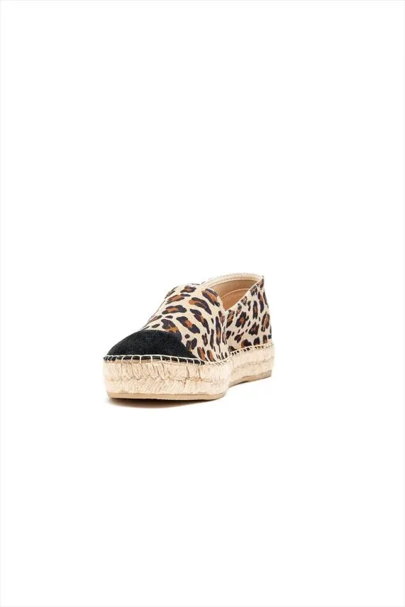 Sosandar Paloma Leopard Print Leather Flat Espadrille Women Sandals and Flip Flops