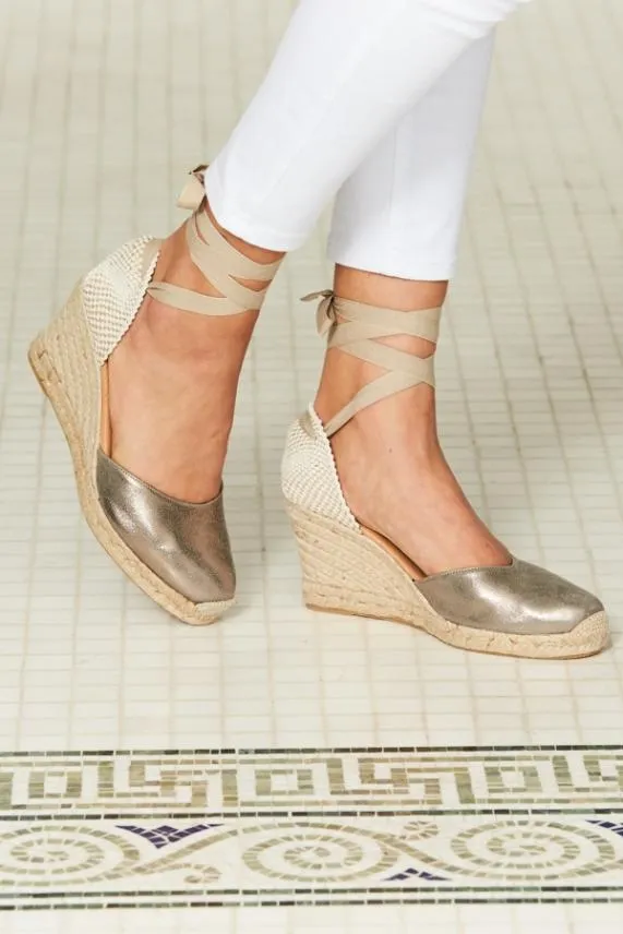 Sosandar Perla Pewter Valenciana Wedge Espadrille Women Sandals and Flip Flops
