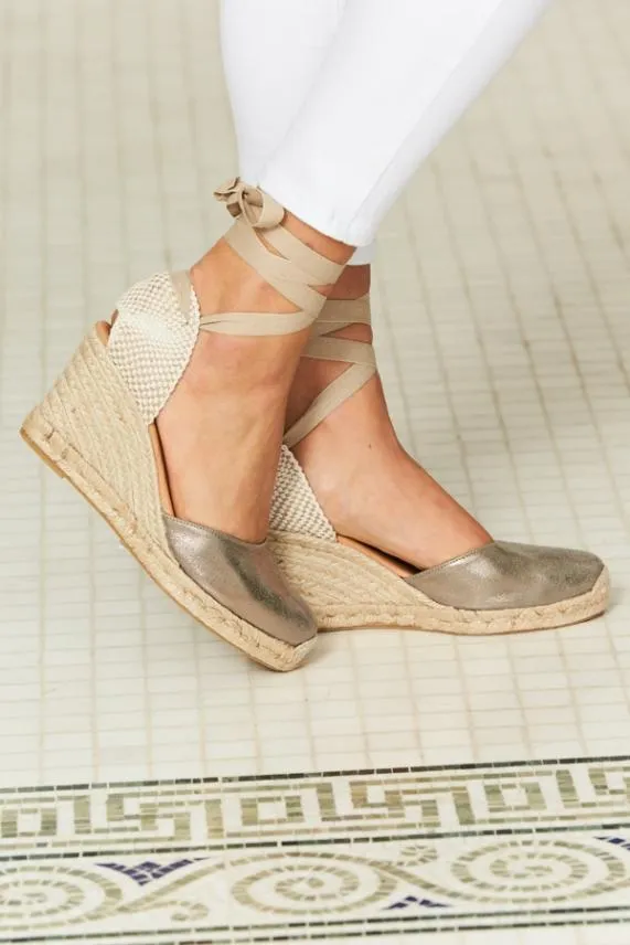 Sosandar Perla Pewter Valenciana Wedge Espadrille Women Sandals and Flip Flops