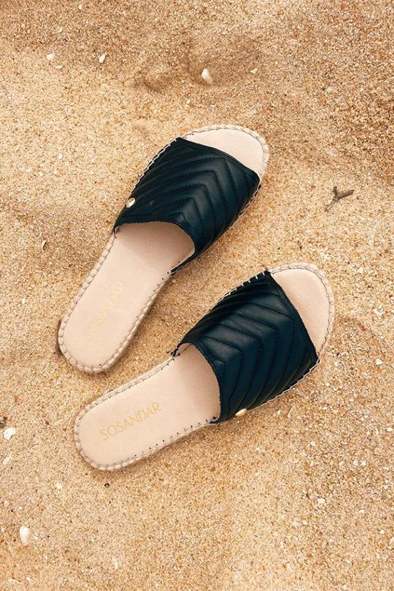 Sosandar Perri Black Leather Espadrille Flat Sandal Black Women Sandals and Flip Flops Sosandar Perri Black Leather Espadrille Flat Sandal Black Women Sandals and Flip Flops