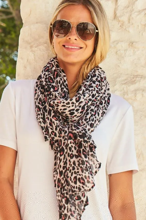 Sosandar Pink Leopard Print Scarf Women Hats Scarves and Gloves Sosandar Pink Leopard Print Scarf Women Hats Scarves and Gloves