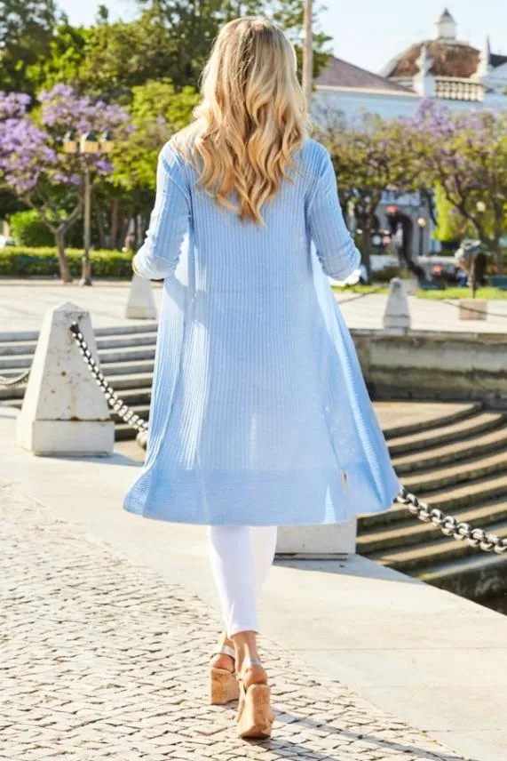 Sosandar Powder Blue Super Soft Ribbed Maxi Cardigan Powder Blue Women Knitwear