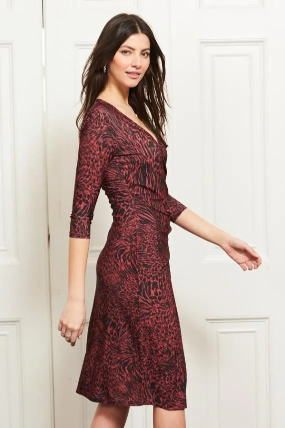 Sosandar Red and Black Animal Print Stretch Wrap Front Dress Red Black Women Dresses