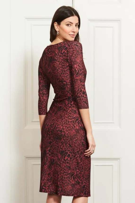 Sosandar Red and Black Animal Print Stretch Wrap Front Dress Red Black Women Dresses