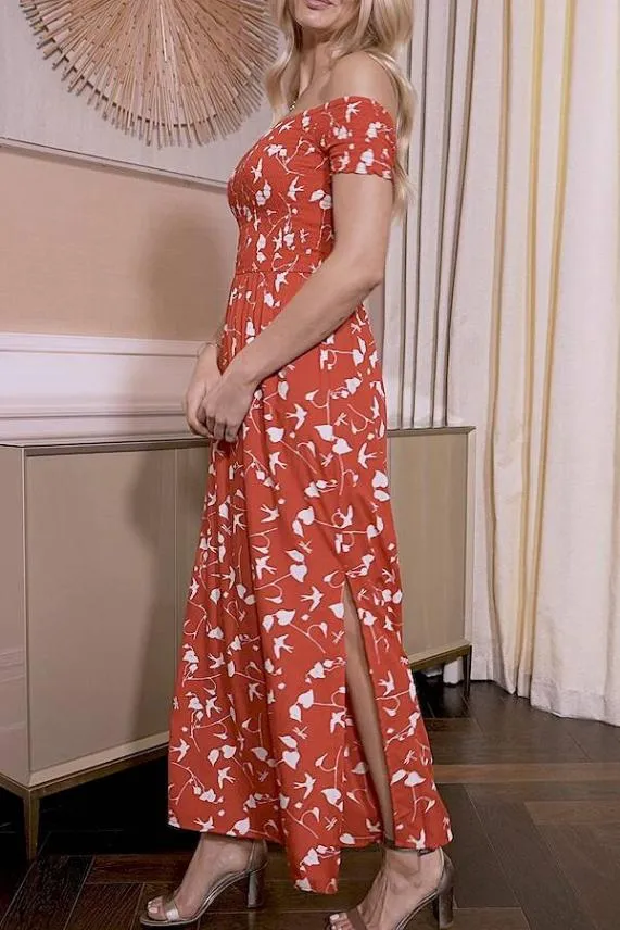 Sosandar Red and White Bird Print Maxi Dress Red White Women Dresses