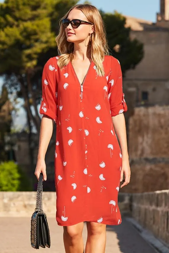 Sosandar Red and White Dandelion Print Shift Dress Red White Women Dresses