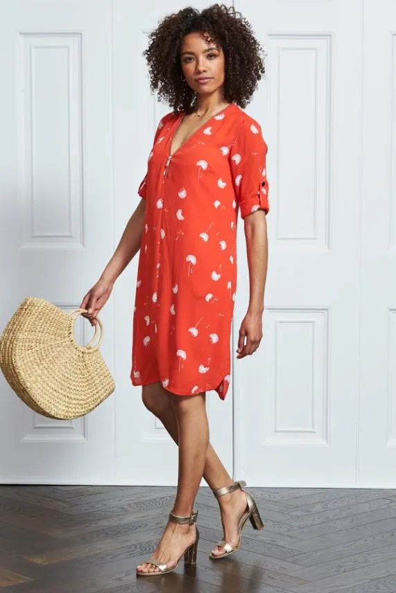 Sosandar Red and White Dandelion Print Shift Dress Red White Women Dresses