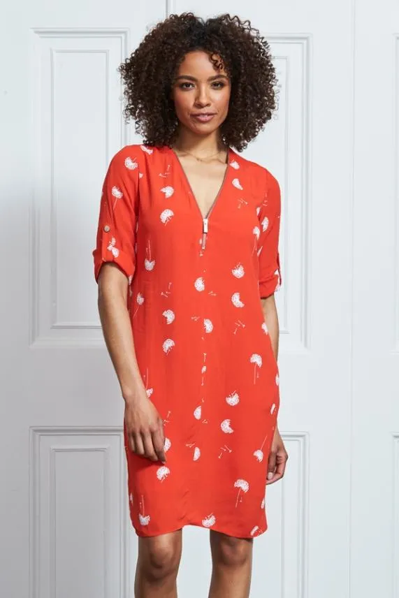 Sosandar Red and White Dandelion Print Shift Dress Red White Women Dresses