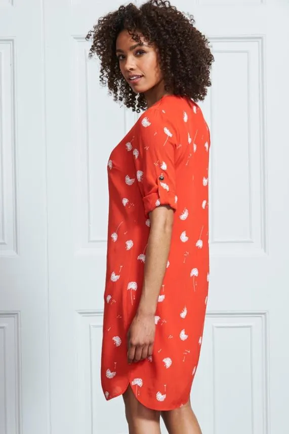 Sosandar Red and White Dandelion Print Shift Dress Red White Women Dresses
