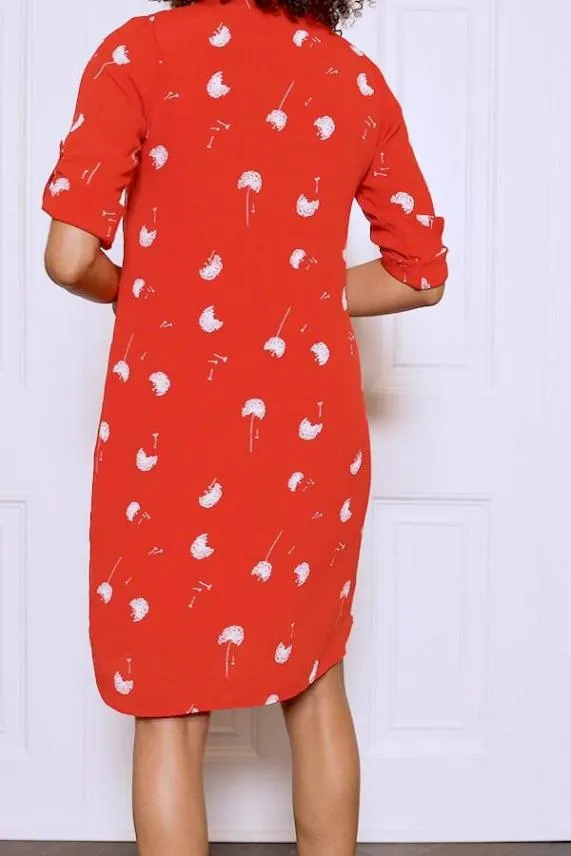 Sosandar Red and White Dandelion Print Shift Dress Red White Women Dresses
