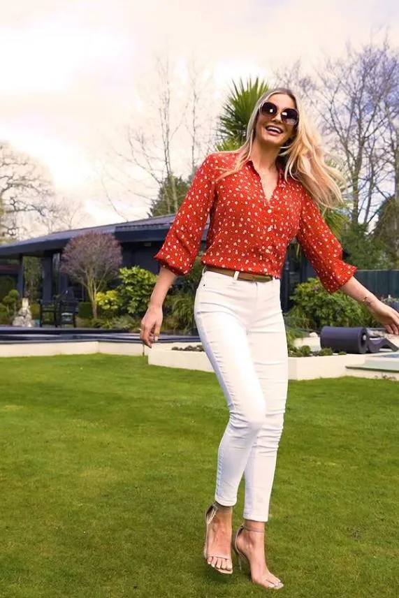 Sosandar Red and White Ditsy Floral Print Shirt Red White Women Tops