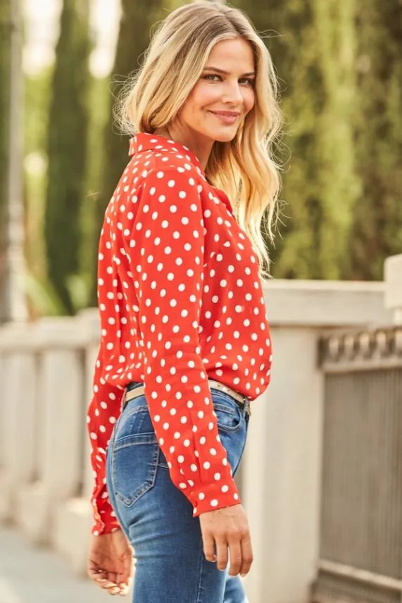 Sosandar Red and White Spot Print Shirt Red White Women Tops
