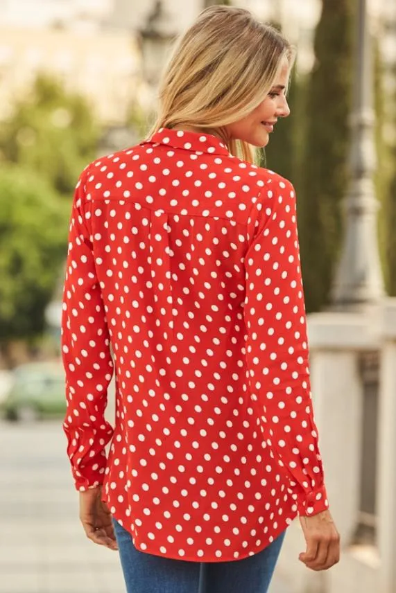 Sosandar Red and White Spot Print Shirt Red White Women Tops