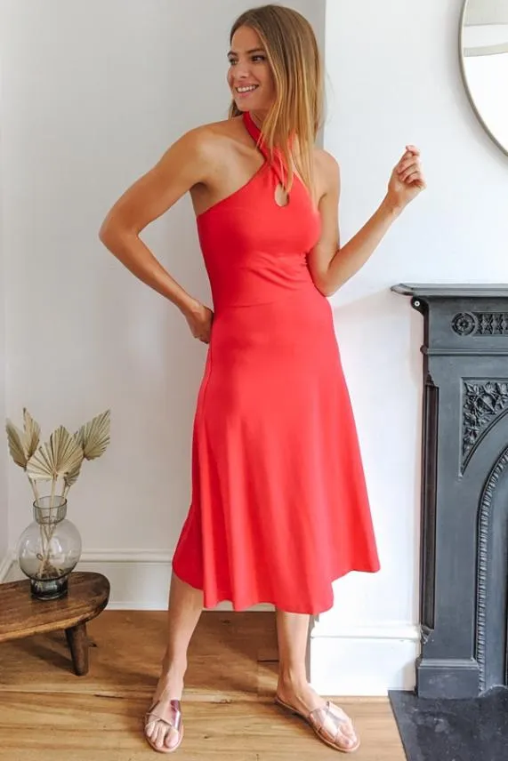 Sosandar Red Cross Front Halterneck Super Soft Jersey Dress Red Women Dresses