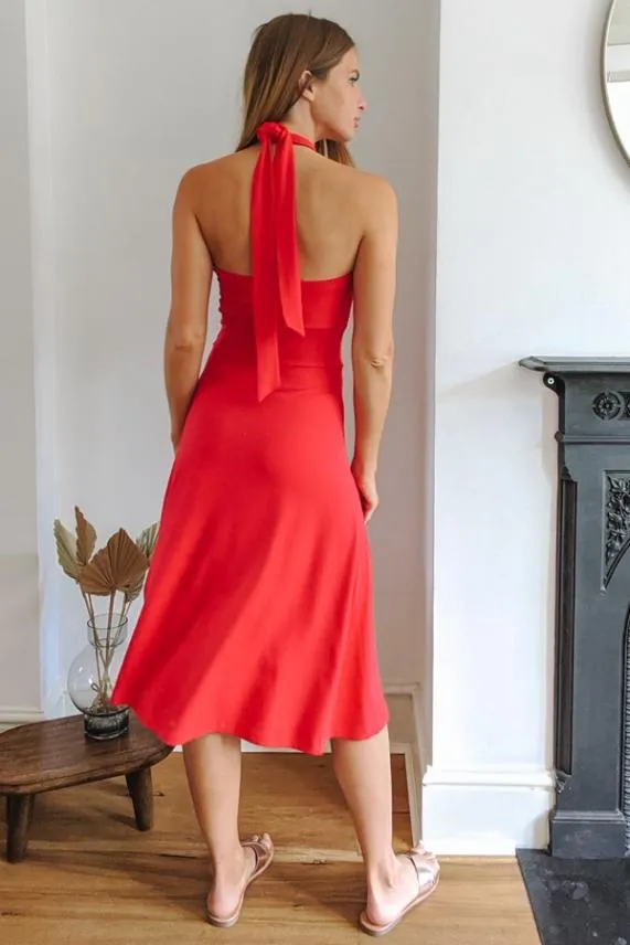 Sosandar Red Cross Front Halterneck Super Soft Jersey Dress Red Women Dresses