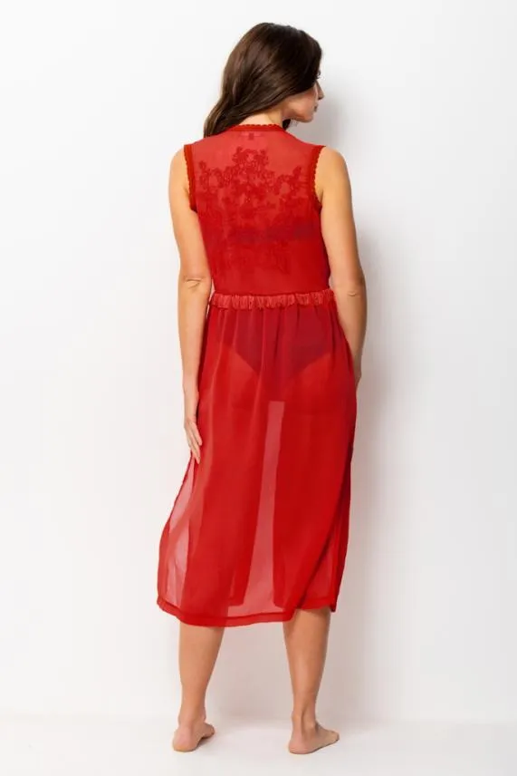 Sosandar Red Embroidery Detail Kaftan Red Women Swim and Beachwear
