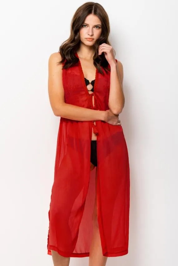 Sosandar Red Embroidery Detail Kaftan Red Women Swim and Beachwear