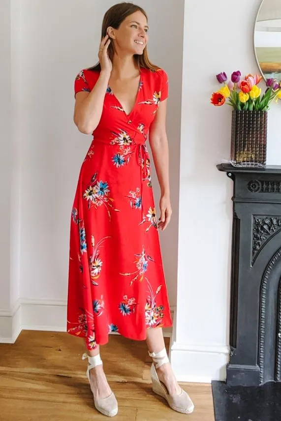 Sosandar Red Floral Print Wrap Maxi Dress Red Women Dresses