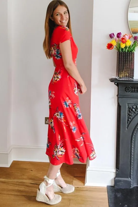 Sosandar Red Floral Print Wrap Maxi Dress Red Women Dresses