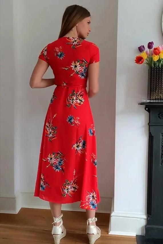 Sosandar Red Floral Print Wrap Maxi Dress Red Women Dresses