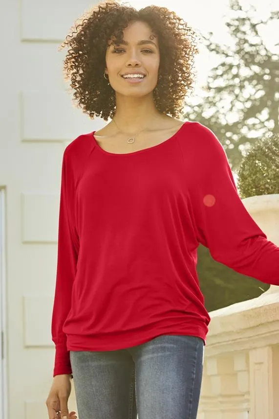 Sosandar Red Relaxed Fit Long Sleeve Top Red Women Leisurewear
