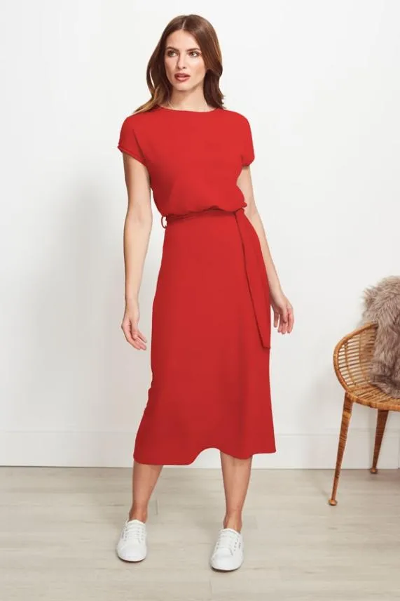 Sosandar Red Super Soft Premium Jersey Midi Dress Red Women Dresses