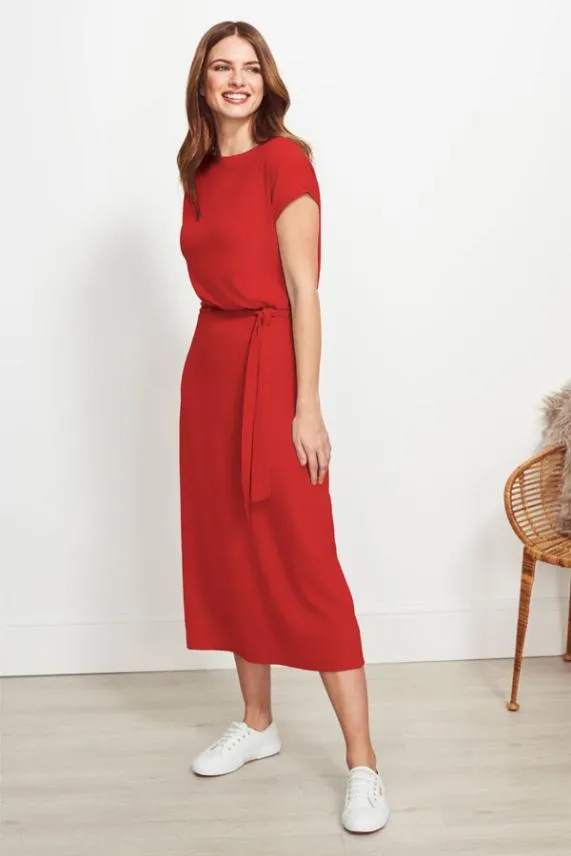 Sosandar Red Super Soft Premium Jersey Midi Dress Red Women Dresses