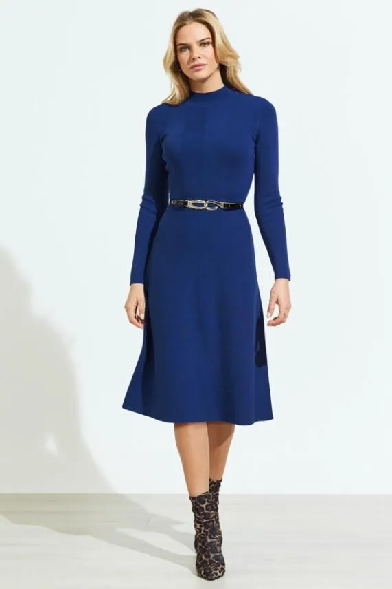 Sosandar Royal Blue Fit and Flare Knitted Midi Dress Blue Women Knitwear