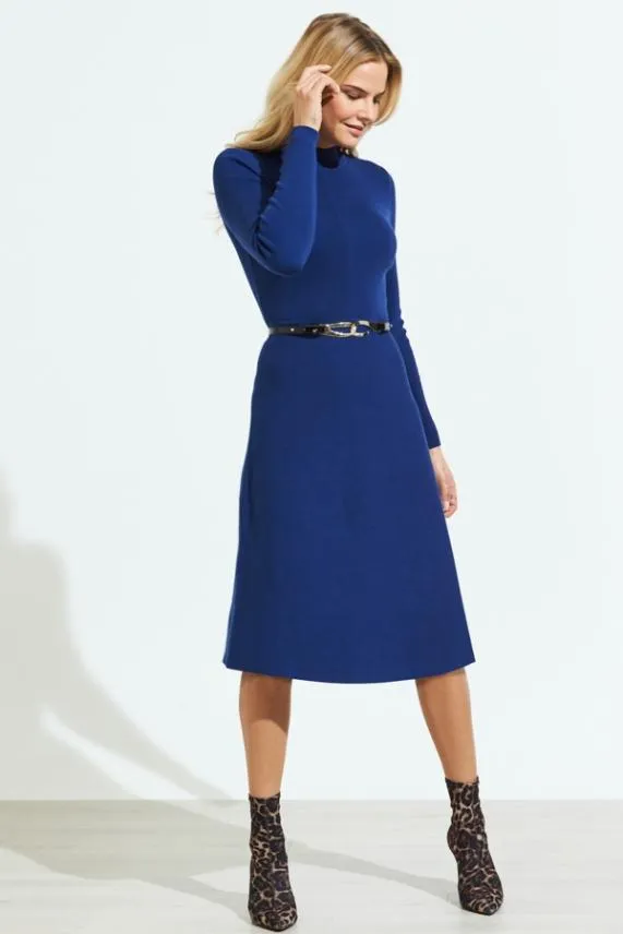 Sosandar Royal Blue Fit and Flare Knitted Midi Dress Blue Women Knitwear