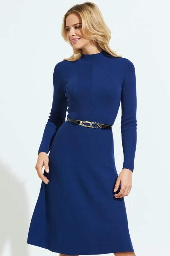 Sosandar Royal Blue Fit and Flare Knitted Midi Dress Blue Women Knitwear