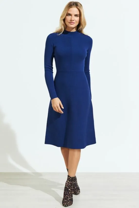 Sosandar Royal Blue Fit and Flare Knitted Midi Dress Blue Women Knitwear