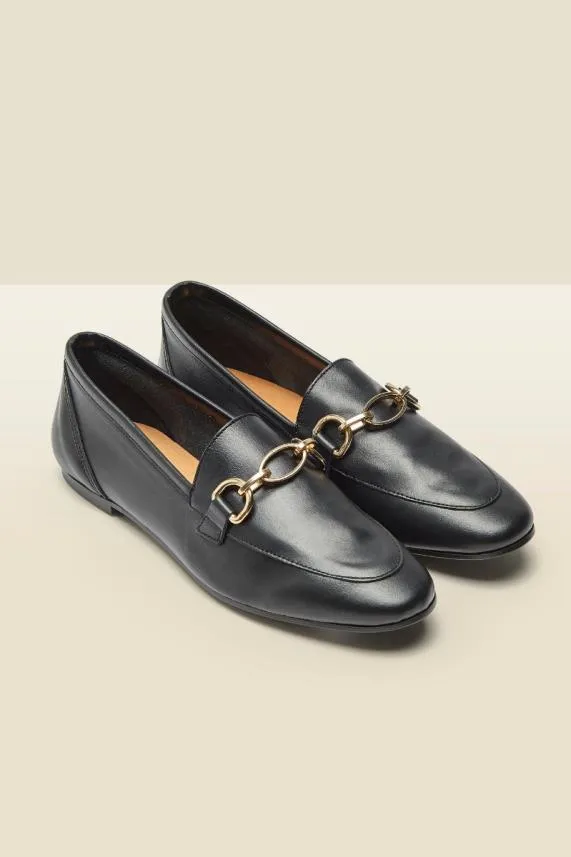 Sosandar Saint Black Leather Loafer Black Women Flats