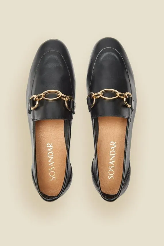 Sosandar Saint Black Leather Loafer Black Women Flats