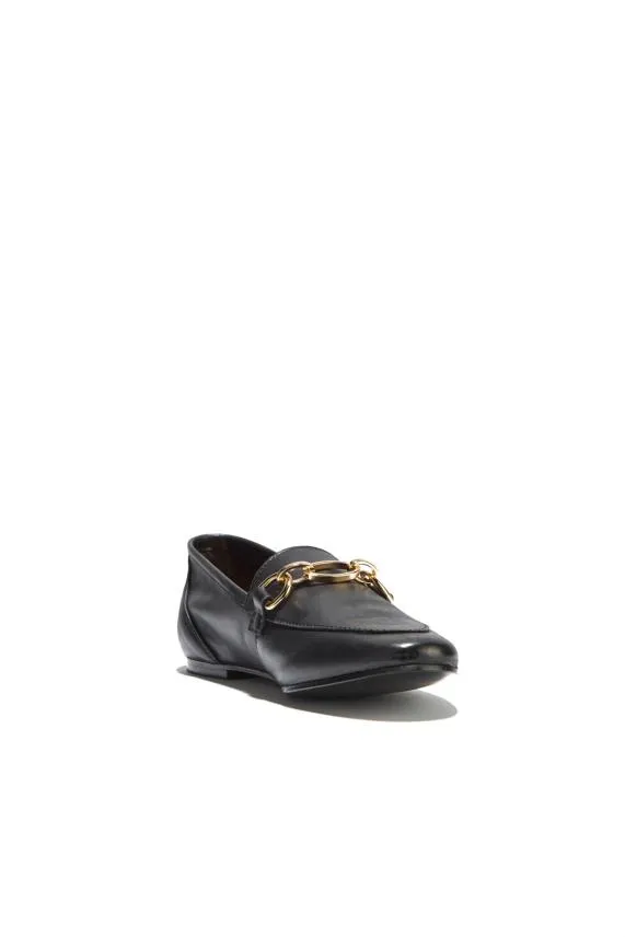 Sosandar Saint Black Leather Loafer Black Women Flats