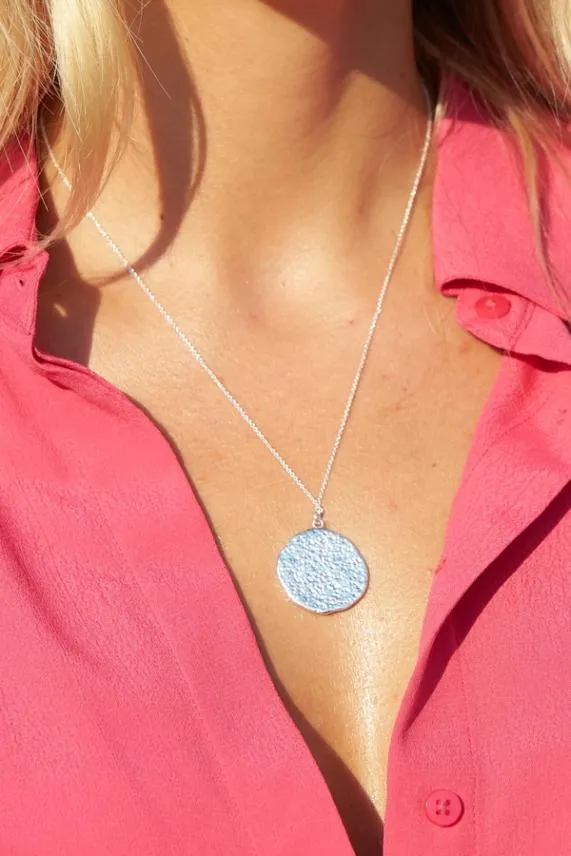 Sosandar Silver Plated Hammered Pendant Necklace Silver Women Jewellery