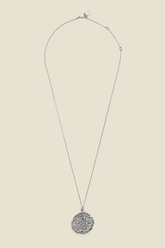 Sosandar Silver Plated Hammered Pendant Necklace Silver Women Jewellery