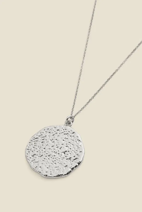 Sosandar Silver Plated Hammered Pendant Necklace Silver Women Jewellery