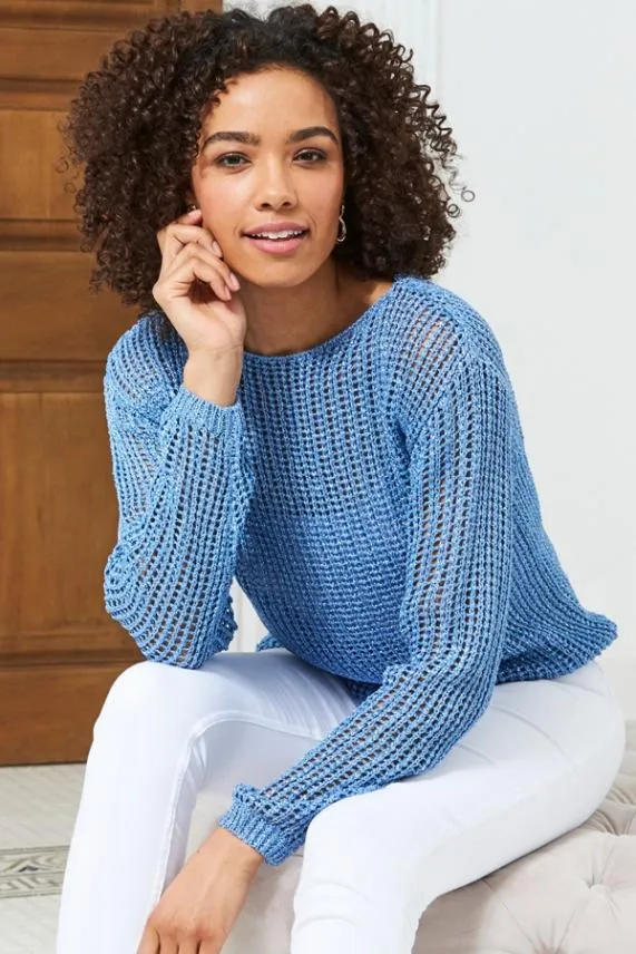 Sosandar Sky Blue Metallic Open Knit Jumper Sky Blue Women Knitwear