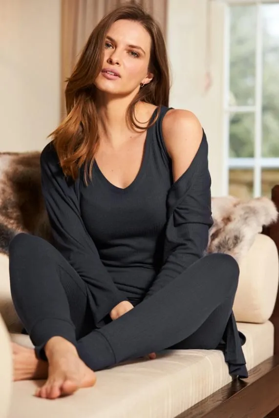 Sosandar Slate Grey Ribbed Loungewear Cardigan Grey Women Loungewear