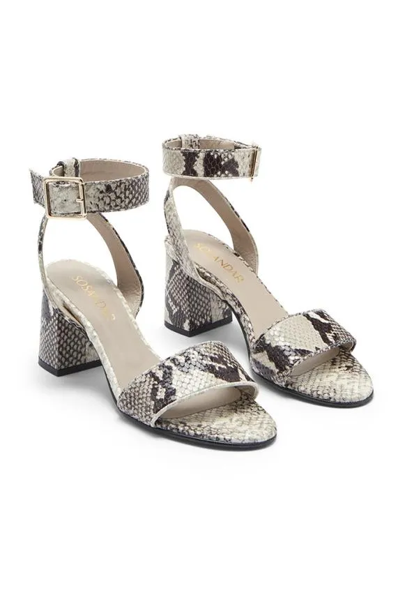 Sosandar Snake Print Block Heel Leather Sandal Women Sandals and Flip Flops