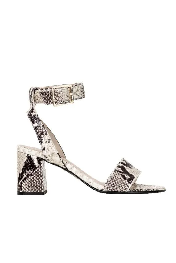 Sosandar Snake Print Block Heel Leather Sandal Women Sandals and Flip Flops
