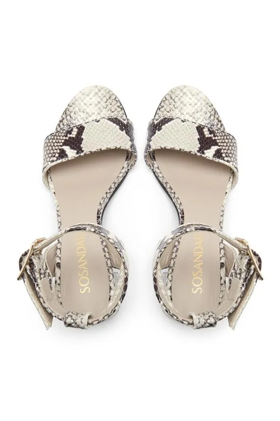Sosandar Snake Print Block Heel Leather Sandal Women Sandals and Flip Flops