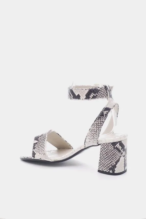 Sosandar Snake Print Block Heel Leather Sandal Women Sandals and Flip Flops