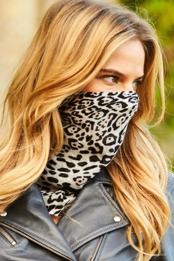 Sosandar Snow Leopard Print Face Scarf Women Hats Scarves and Gloves