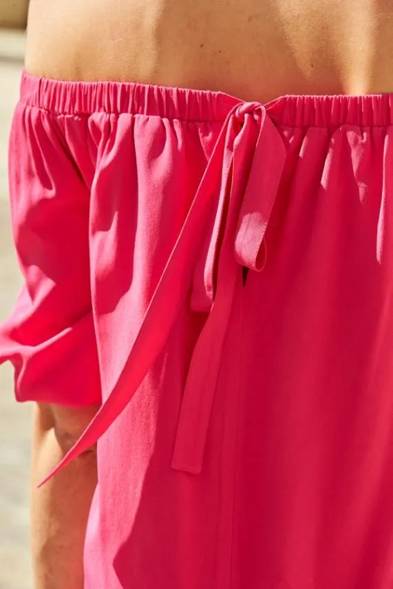 Sosandar Summer Pink Tie Back Detail Bardot Shift Dress Women Dresses