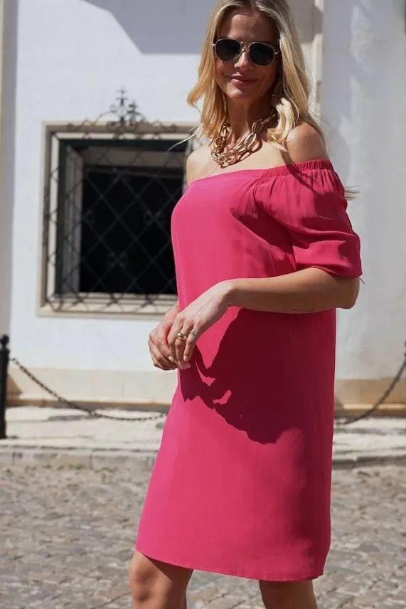 Sosandar Summer Pink Tie Back Detail Bardot Shift Dress Women Dresses