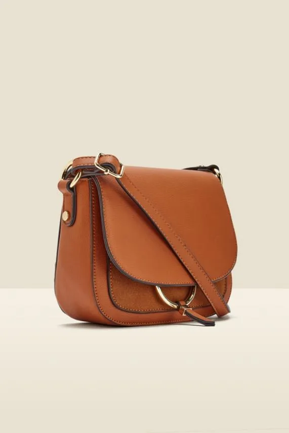 Sosandar Tan Faux Leather Hoop Clasp Cross Body Bag Tan Women Bags and Belts