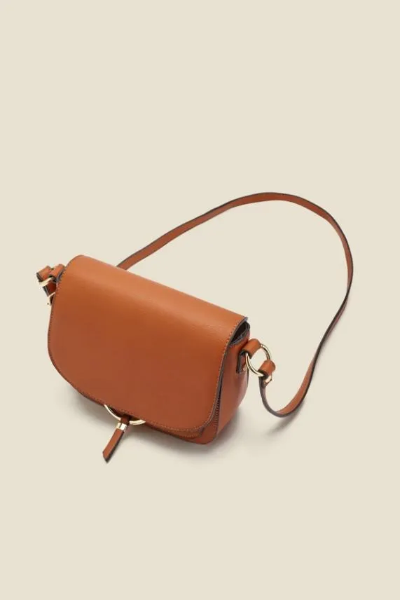 Sosandar Tan Faux Leather Hoop Clasp Cross Body Bag Tan Women Bags and Belts